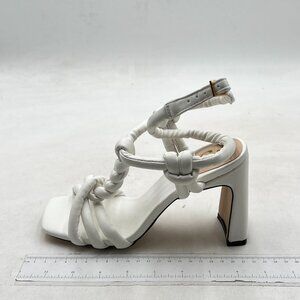 FSJ White Women's Strap Buckle  Slingback Dating Fashion Square Toe Chunky Heel